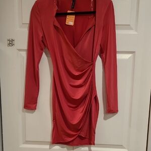 Elegant Red Draped Women's Dress